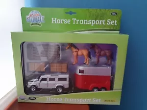 Kids Globe Die Cast Metal Horse Transport Set Land Rover Defender Horse Trailer - Picture 1 of 10
