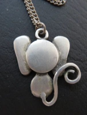 Mouse Pendant Necklace with chain silver tone metal - Image 1 of 4