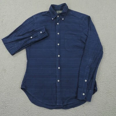 Gitman Bros VINTAGE Shirt Mens Small Linen Cotton Blue Textured Knit Button Down - Image 1 of 4