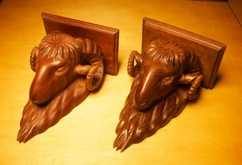 Antique Black Forest Ram Head Carved Wall Shelves- a Pair Cover