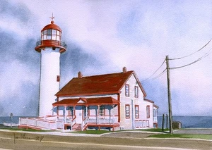 Faro de Matane, península de Gaspé, Quebec, Canadá. Impresiones artísticas en acuarela - Imagen 1 de 2