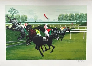 Pierre Charles Bayle THE STEEPLECHASE Hand Signed Lithograph Horse Racing Art - Picture 1 of 8