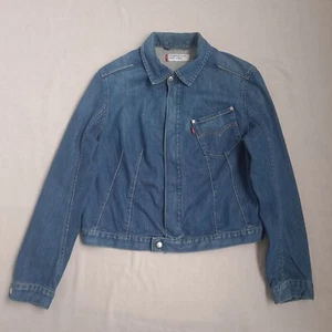 Levis Engineered Womens Denim Jacket Size Large Blue Short Vintage Y2K Stretch - Picture 1 of 22