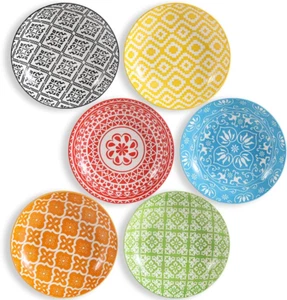 Ceramic Pasta Bowls - 8 Inch Ceramic Salad Bowl Set of 6 - Wide and Shallow Soup - Picture 1 of 12