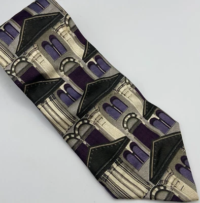 Corbata Estructura Arquitectónica Púrpura Gris Negro Seda Hecha en EE. UU. Foto 1 de 3