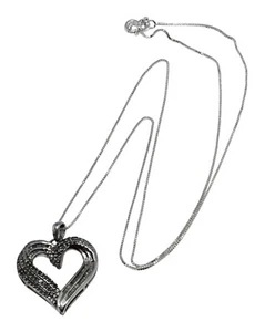Designer KRN Solid 925 Sterling Silver Natural Diamond Heart on 20" Box Necklace - Picture 1 of 6