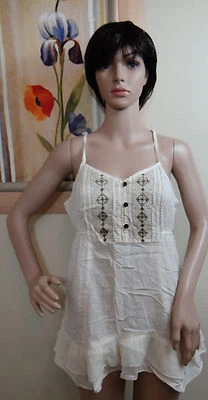 NUEVO CON ETIQUETAS DECREE semilla-perla bordado detalle correa espagueti volante top, L, DEFECTO Foto 1 de 4