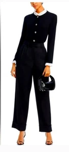 C Designer women's 100% Cashmere Ruffle Trim Cardigan Black Sweater -  Small NEW - Picture 1 of 6