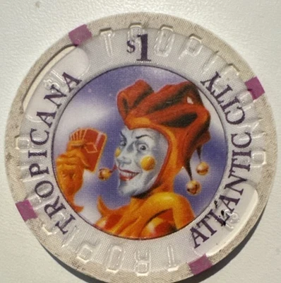 $1 Tropicana Casino Chip Bufón Payaso Atlantic City + Ficha de Poker de Las Vegas GRATIS Foto 1 de 2