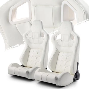 White PVC Reclinable Pure Series Racing Seats Pair W/Slider Left/Right - Bild 1 von 10