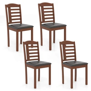 PU Leather Upholstered Dining Chair Set of 4 w/ Rubber Wood Legs Padded Seat - Picture 1 of 8