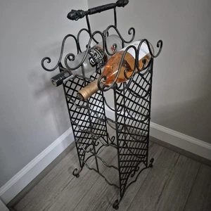 Vtg Iron Metal Wine Rack Bottle Holder Floor Stand Display 12 Bottles 9.5×27  - Picture 1 of 7