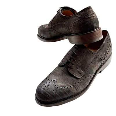 Ferragamo Brown Wingtip 8.5 E 41.5 Men's Tramezza Brushed Suede Leather Oxford - Image 1 of 4