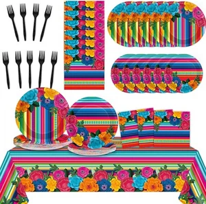 98 Pcs Mexican Fiesta Party Supplies Mexican Theme Tableware Set Cinco De May... - Picture 1 of 5