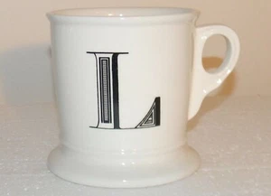 ANTHROPOLOGIE Black Monogram Mug Coffee / Cup Letter L Ring Handle - Picture 1 of 5