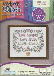 Live Simply - Love Truly Laugh Freely Counted Cross Stitch Kit ~ Janlynn - 8"x7" - Picture 1 of 1