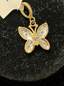 10KT Yellow Gold 3/4" Butterfly Diamond Accent Necklace Charm 4.7MM Bail NWT - Picture 1 of 2
