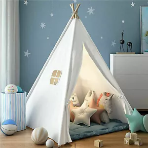 AU Large Teepee Tent Kids Cotton Canvas Pretend Play House Boy Girls Wigwam Gift - Picture 1 of 12