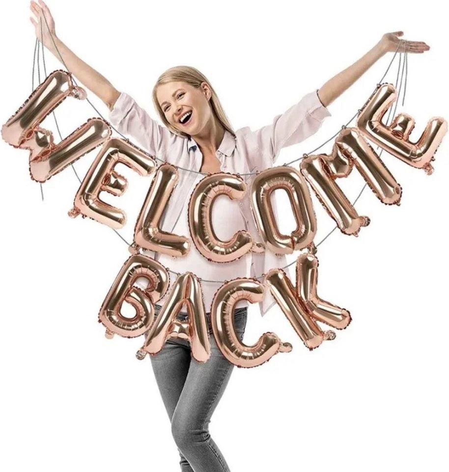 WELCOME BACK Balloon Banner Party Decorations Coming Home ROSE GOLD