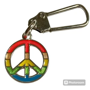 Peace Sign Charm Zipper Pull Bag Purse Charm Keychain Rainbow Hippie LGBT Retro - Picture 1 of 7