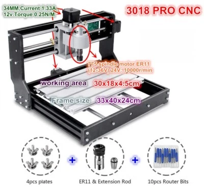 RATTM MOTOR 【UK】3 Axis 3018 PRO CNC Router Engraving Machine GRBL Control For Wood Carving