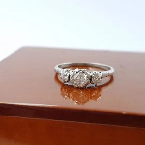 Vintage 9ct White Gold Old Euro Diamond Trilogy Ring Val $2500 Size K #53888 - Picture 1 of 12