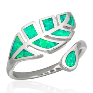 Tree Leaf Green Fire Opal Silver Jewelry Bypass Wrap Ring Fit Size 7 8 9 - Picture 1 of 6
