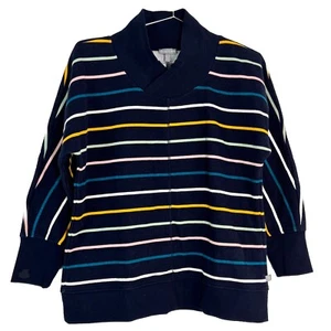 T by TALBOTS Autumn Stripe Wrap Collar Pullover Sweatshirt Womens Size SP Indigo - Picture 1 of 8