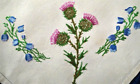 Glorious 'Fairistytch' Thistles Heather & Harebells Hand Embroidered Lge T/cloth
