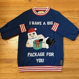 Tipsy Elves Christmas Sweater Large Funny Humor Holidays Blue Gift - Picture 1 of 4
