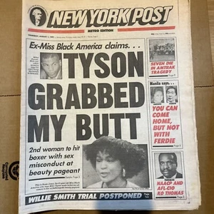 New York Post Newspaper, Free Shipping, 1991 Aug 1. Tyson Grabbed My Butt - Picture 1 of 1
