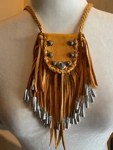 Native American Southwest Beaded Deerskin Fringed Medicine Bag, Necklace, Pouch - Picture 1 of 15
