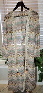 Azara Paris Multi-color 90s Zig Zag Knit Sequined Stretch Full Leng Cardigan M/L - Picture 1 of 3