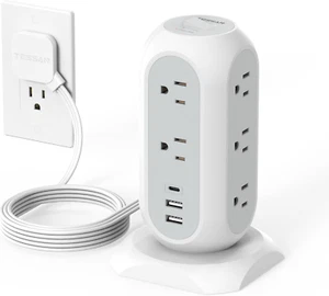 Tower Power Strip Flat Plug with 11 Outlets 3 USB (1 USB C), Surge Protector To - Picture 1 of 12