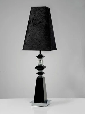 Crystal Table Lamp Black Shade Tall Suede Modern 1 Light Retro Chrome Iron Base - Image 1 of 4