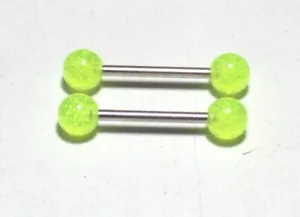 2 - 14g 5/8 Barbell Glow In Dark Green Tongue Nipple Ear Universal Ring - Picture 1 of 1