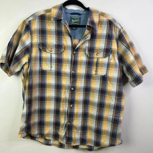 Woolrich Men's Yellow/Blue/Brown Button Down Short Sleeve Shirt Size XL - Picture 1 of 7