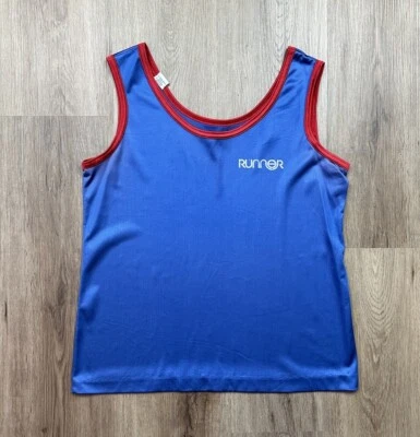 Camiseta sin mangas para mujer azul rojo ribete vintage corredor años 70 80 mediana Foto 1 de 4