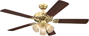 7233800 Vintage Indoor Ceiling Fan with Light, 52 Inch, Polished Brass - Picture 1 of 8