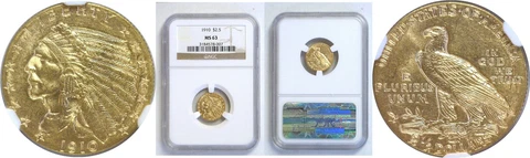 1910 $2.50 Gold Coin NGC MS-63 Cover