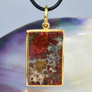 Anhänger Feder Achat Cabochon & Vermeil 18K Vergoldet an Sterling Silber 6.72 G - Bild 1 von 13