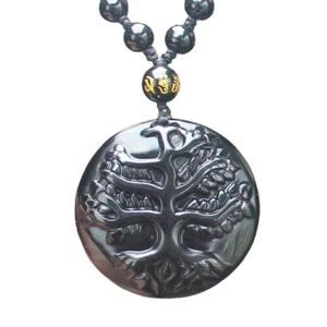 Collar colgante de cristal negro obsidiana árbol de la vida cuentas con cadena - Imagen 1 de 17