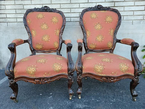 19th Century American Carved Rosewood Living Room Arm Chairs great quality Cover