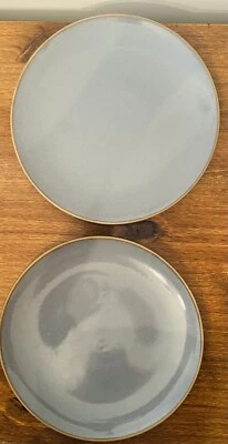 Pre-owned 2 Gray/Blue Stoneware 11”Dinner Plates Heart& Hand W/ Magnolia - Image 1 of 4