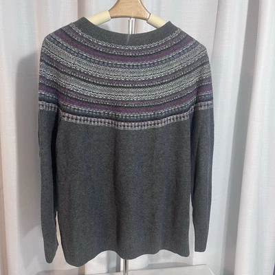 J. JILL Grey + Raspberry, Pink + White Print Crewneck Sweater Size Large Tall - Image 1 of 4