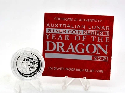 1 oz Silber Australien Lunar II 2012 Drache High Relief Kapsel CoA Lagerräumung - Bild 1 von 2