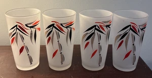 Juego de 4 vasos esmerilados vintage de vidrio MCM Federal diseño bambú pintado a mano - Imagen 1 de 6