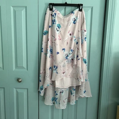 Lane Bryant Pink Floral Midi Skirt 26/28 Fairy Pretty Dainty Elastic Waist - Image 1 of 4