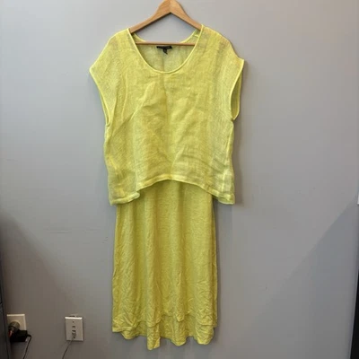 Eileen Fisher Grande Maxi Vestido Regata e Linho Gauzy Top Conjunto Mel Orvalho  - Imagem 1 de 4