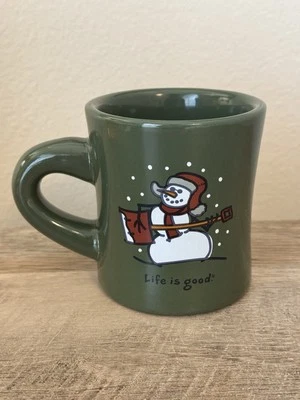 Taza de café Life Is Good muñeco de nieve taza de cerámica verde invierno Foto 1 de 4